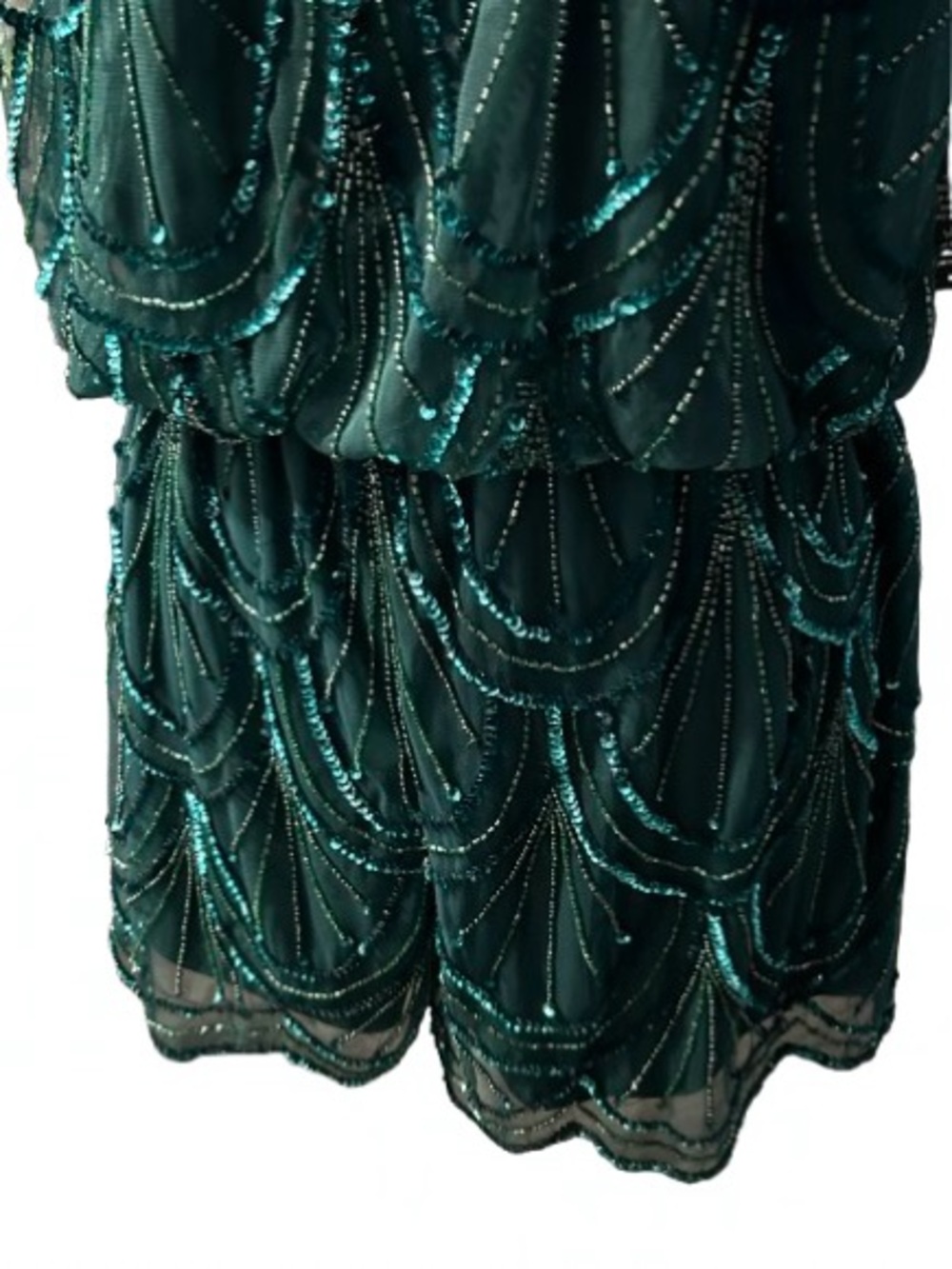 NWT Shorts Romper Beaded Dark Green ANGIE Illusion Sheer Sparkly New Shorts - Picture 11 of 16
